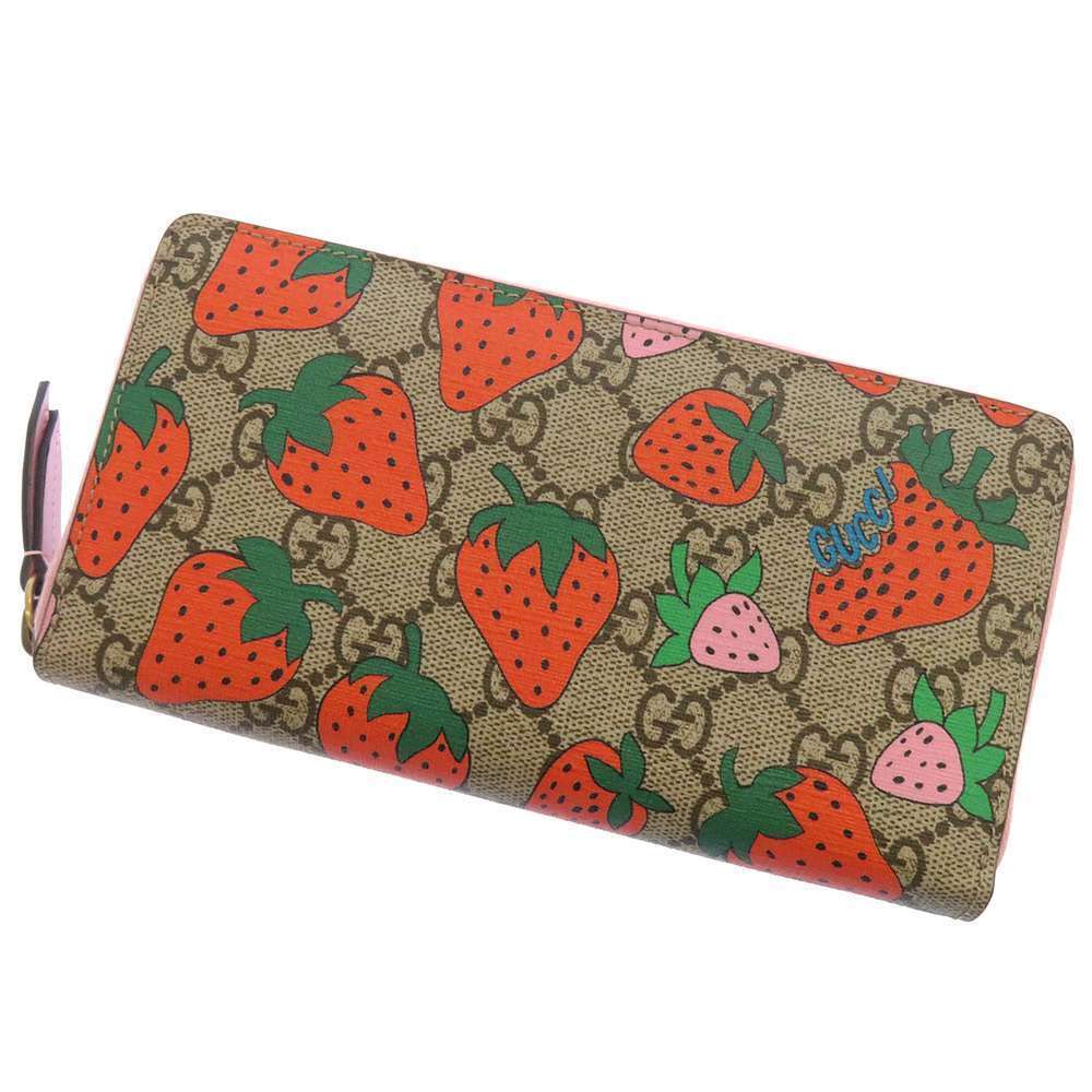 Gucci GG Supreme round zipper wallet gray pink